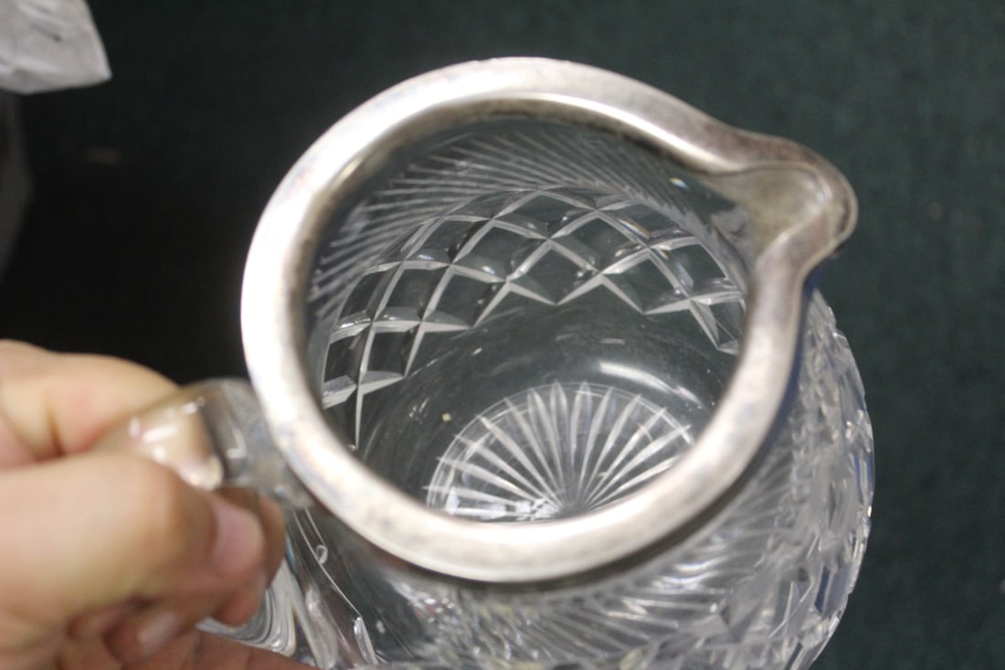 Sterling Rim Cut Glass Pitcher - 4
