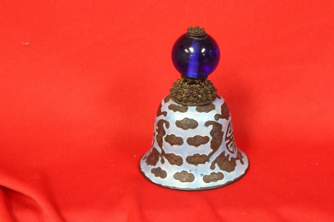 A Chinese Enamel Bell with Peking Glass Finial - 2