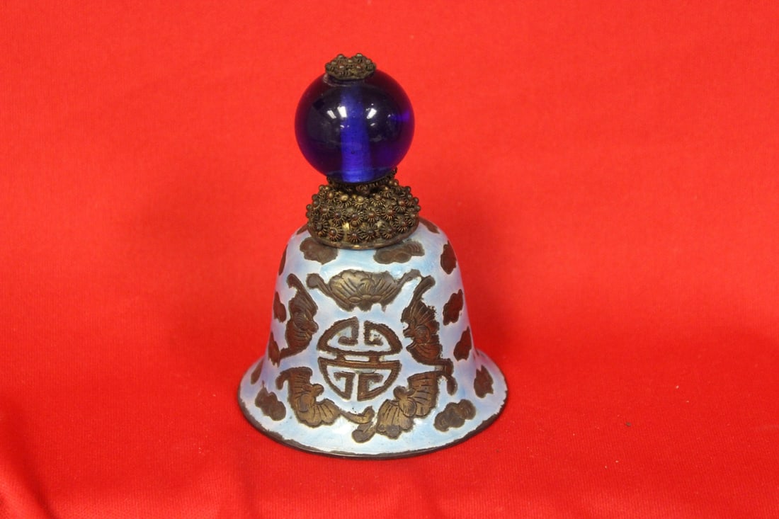 A Chinese Enamel Bell with Peking Glass Finial - 3