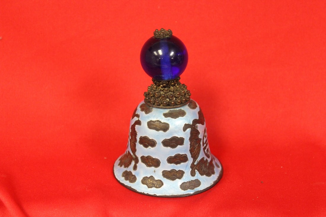 A Chinese Enamel Bell with Peking Glass Finial - 4