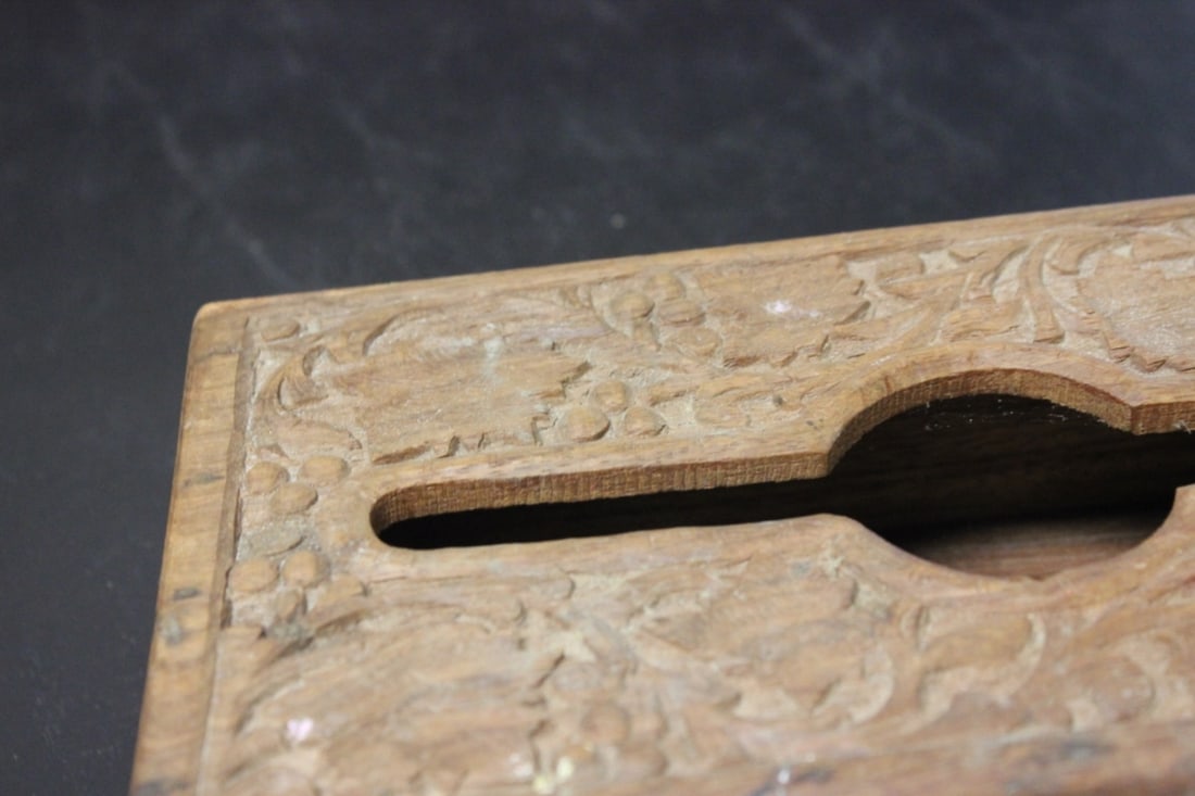 A Carved Wooden Tissue Box - 2