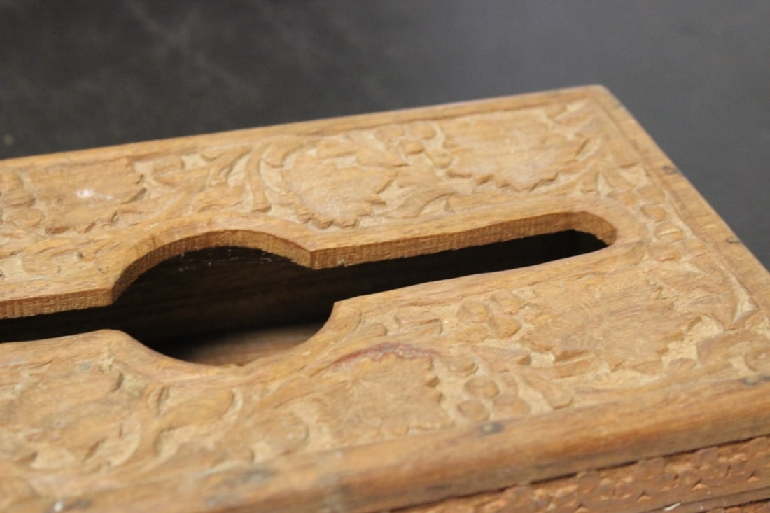 A Carved Wooden Tissue Box - 3
