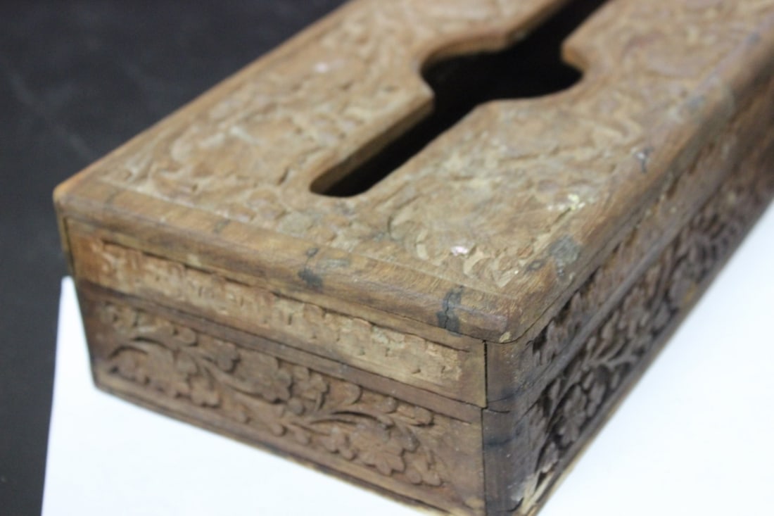 A Carved Wooden Tissue Box - 5