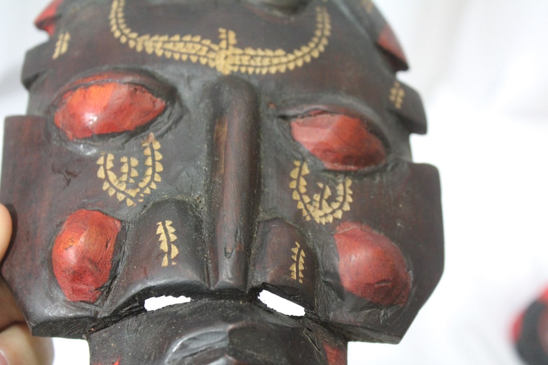 A Wooden Mask Form Wall Hanger - 4