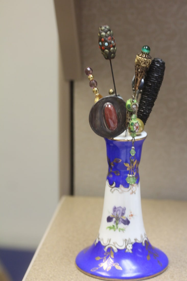 Hair Pin Holder with Hair Pins Inside: 5 1/2" tall without the pins