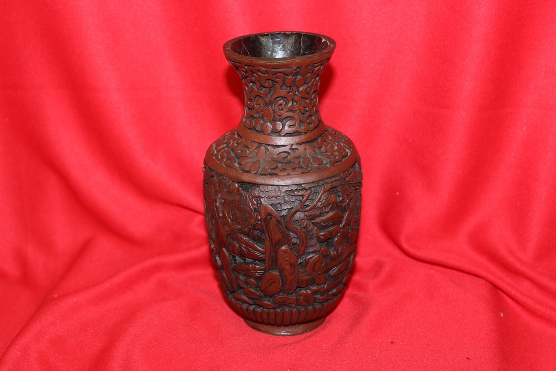 An Antique Lacquer Cinnabar Vase: Chinese - 19th century - some repairs, but still a good looking piece - repaired as shown - 6 1/2" tall