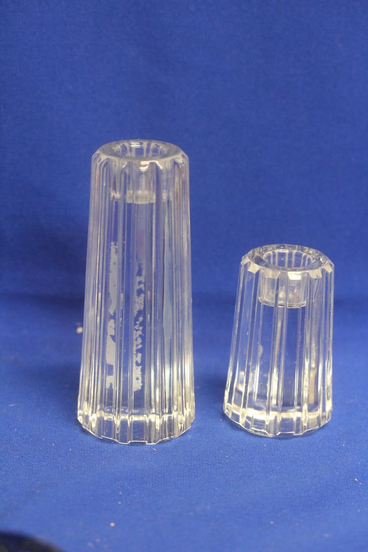 Signed Tiffany and Company Crystal Candle Sticks: pair? - please note: needs cleaning - tallest= 5 1/4"