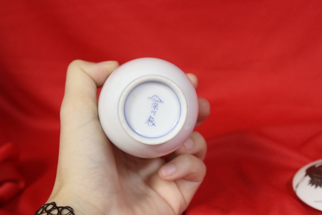 Japanese Fukugawa Ceramic Teacup and Lid - 6