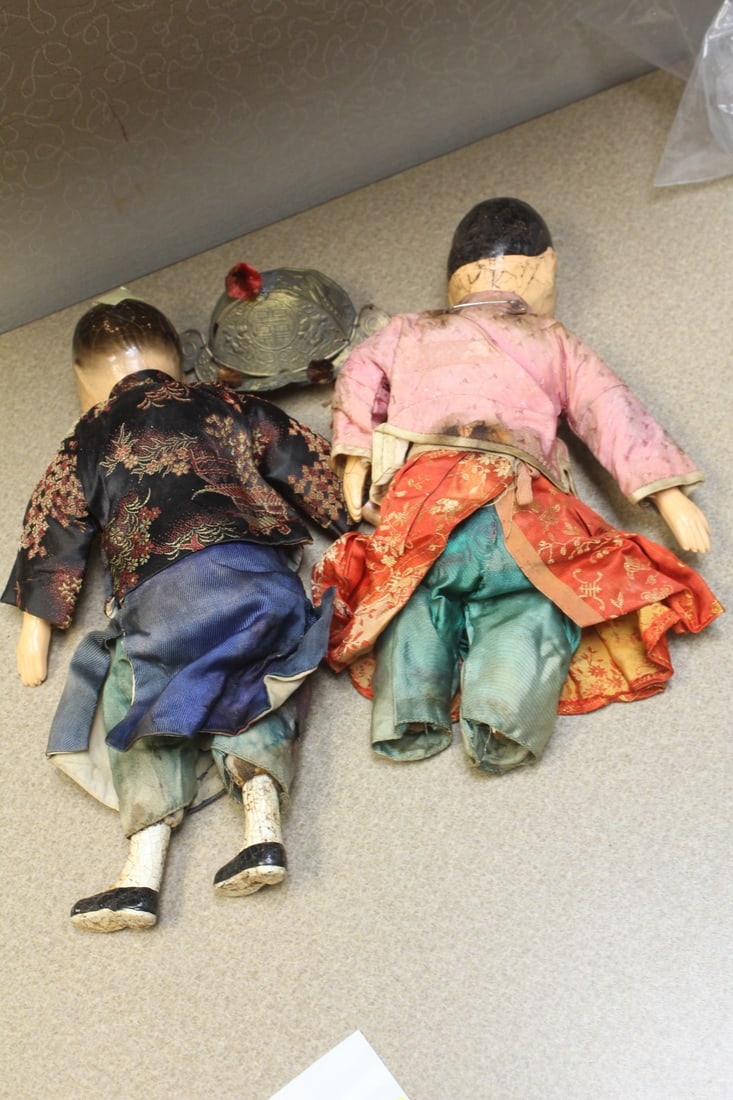 Lot of 2 Antique Chinese Dolls and Hats - 3