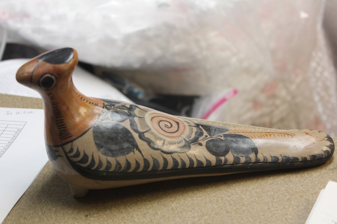 Mexico Tonala Whimsical Pottery Bird: 9 3/4" long