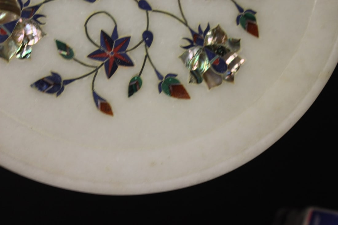 Vintage Mother Of Pearl Inlaid on Marble Tray - 10