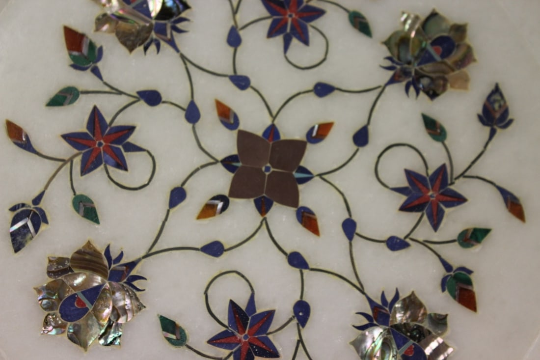 Vintage Mother Of Pearl Inlaid on Marble Tray - 12