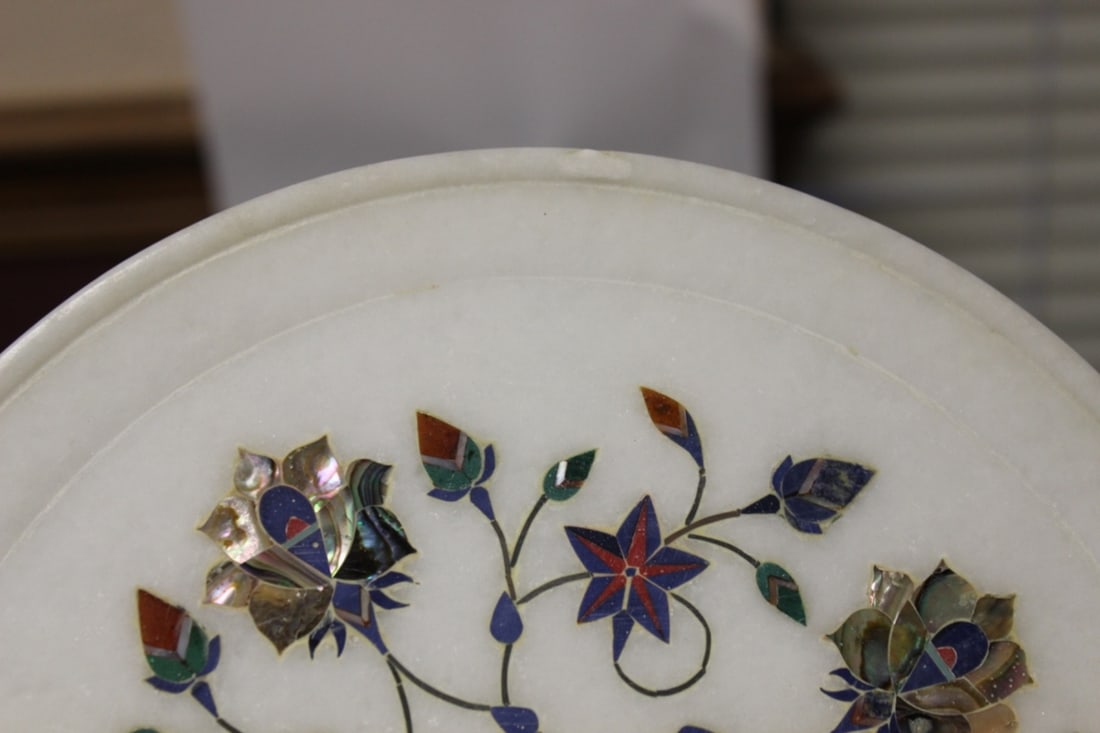 Vintage Mother Of Pearl Inlaid on Marble Tray - 2