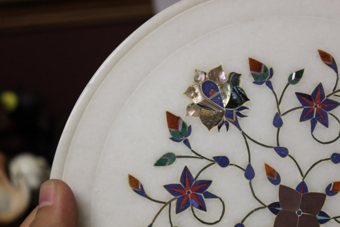 Vintage Mother Of Pearl Inlaid on Marble Tray - 3