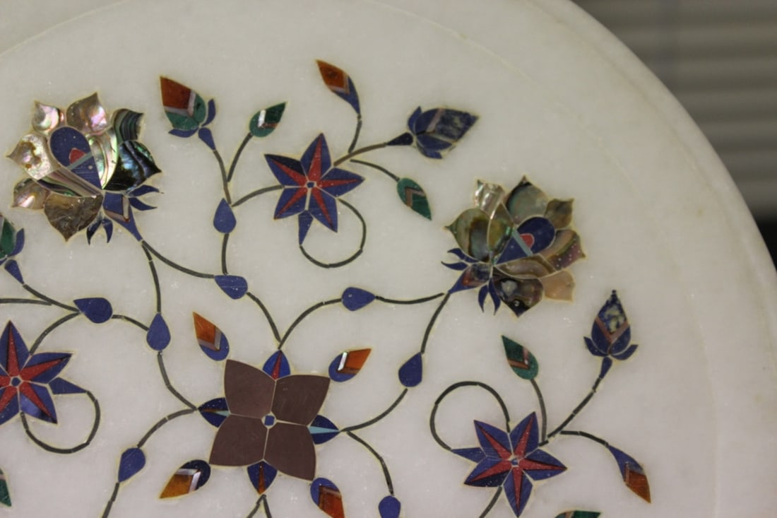 Vintage Mother Of Pearl Inlaid on Marble Tray - 4