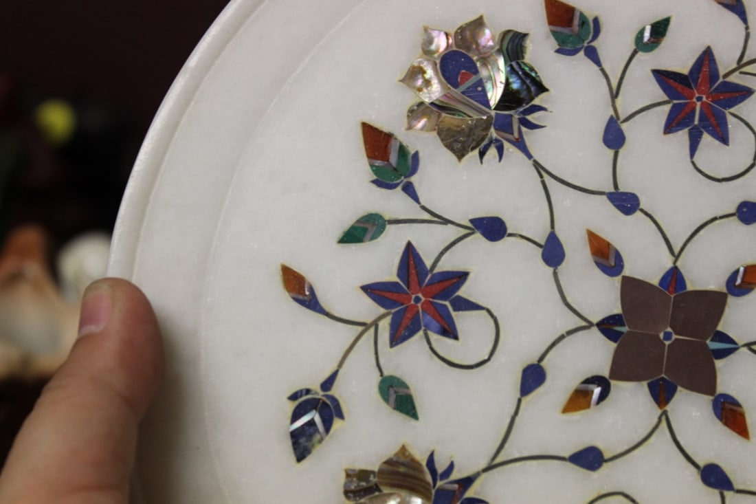 Vintage Mother Of Pearl Inlaid on Marble Tray - 7