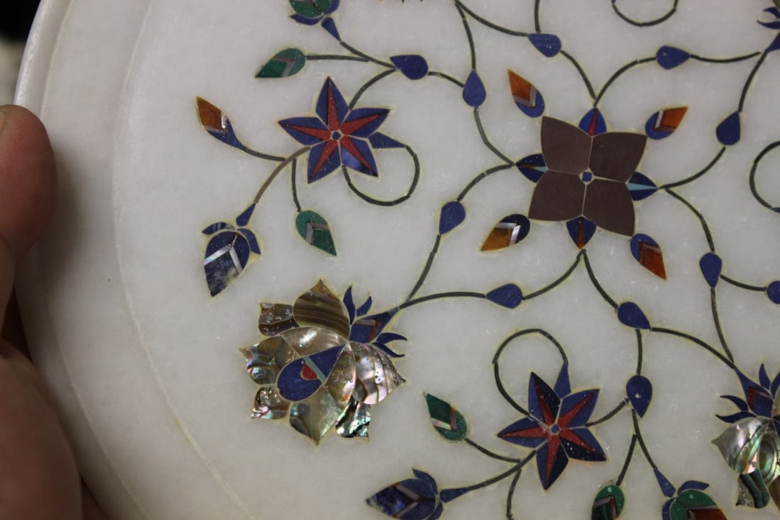 Vintage Mother Of Pearl Inlaid on Marble Tray - 8