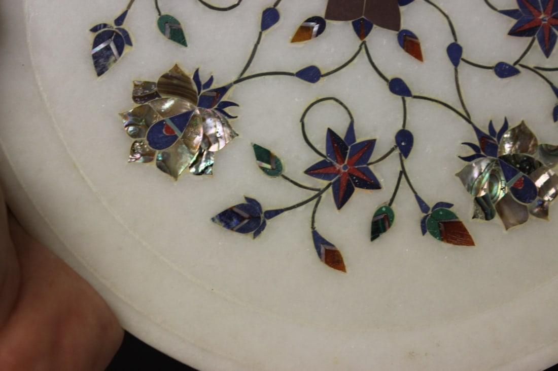 Vintage Mother Of Pearl Inlaid on Marble Tray - 9