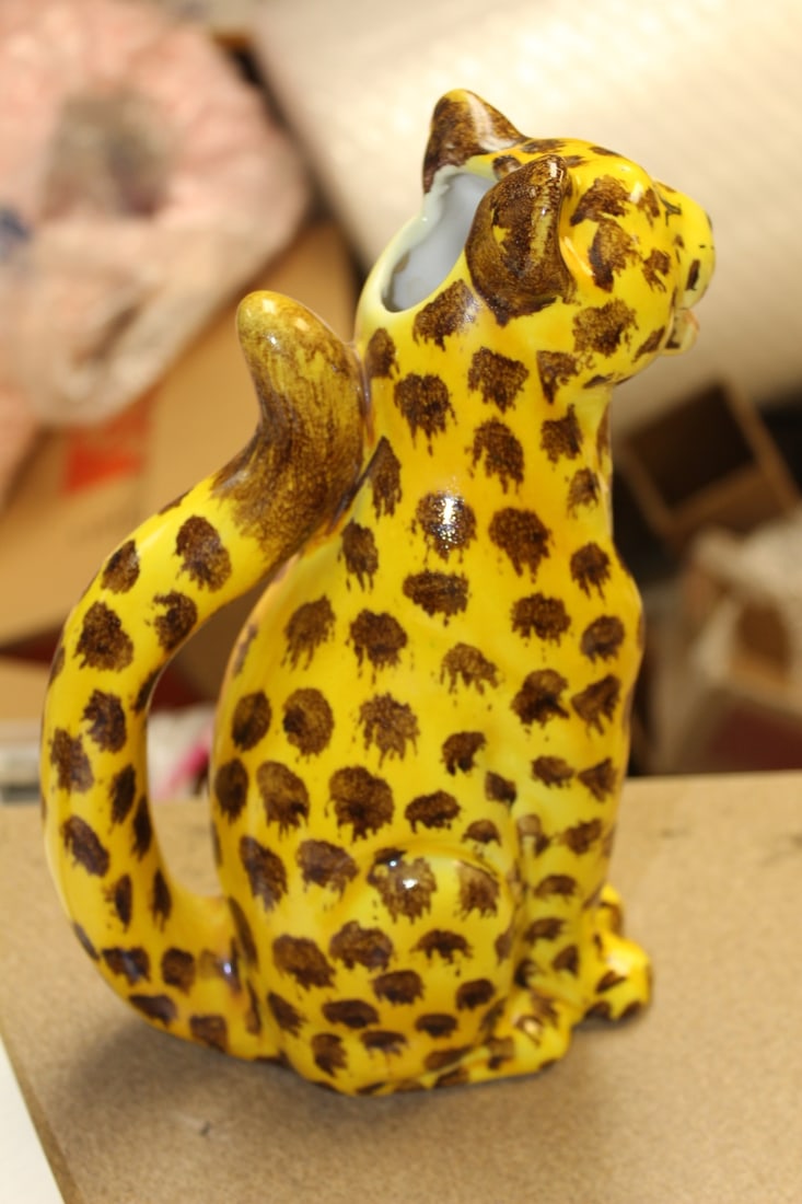 Pottery Cat Pitcher: 10 1/4" tall