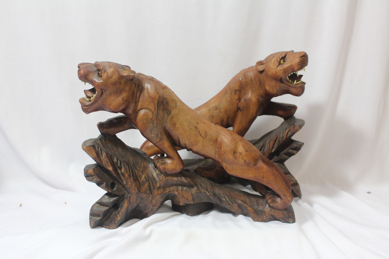 A Pair of Wooden Asian Tigers - 2