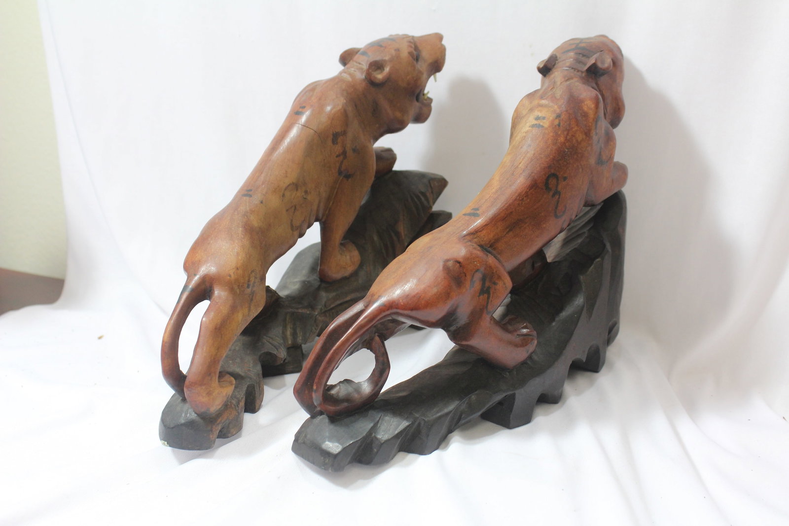 A Pair of Wooden Asian Tigers - 5