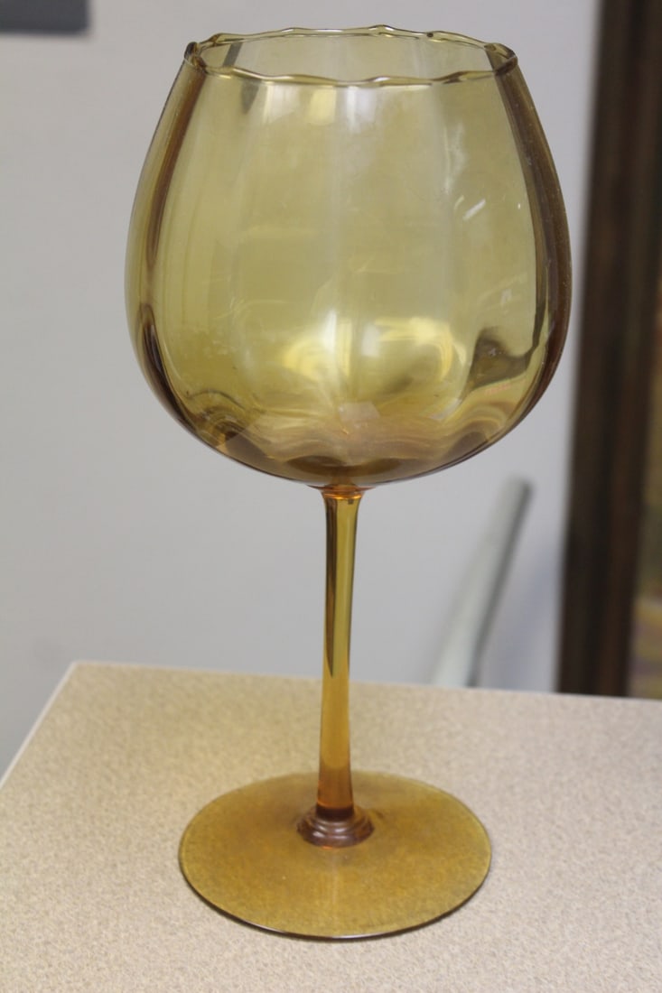 Amber Colour Glass Goblet/Bowl: 12" tall