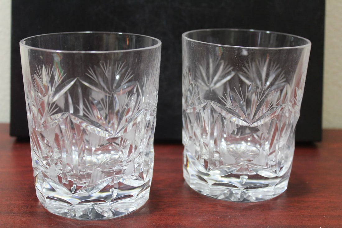 Set of Two Water Tumblers: nicely, hand cut - 4" tall each