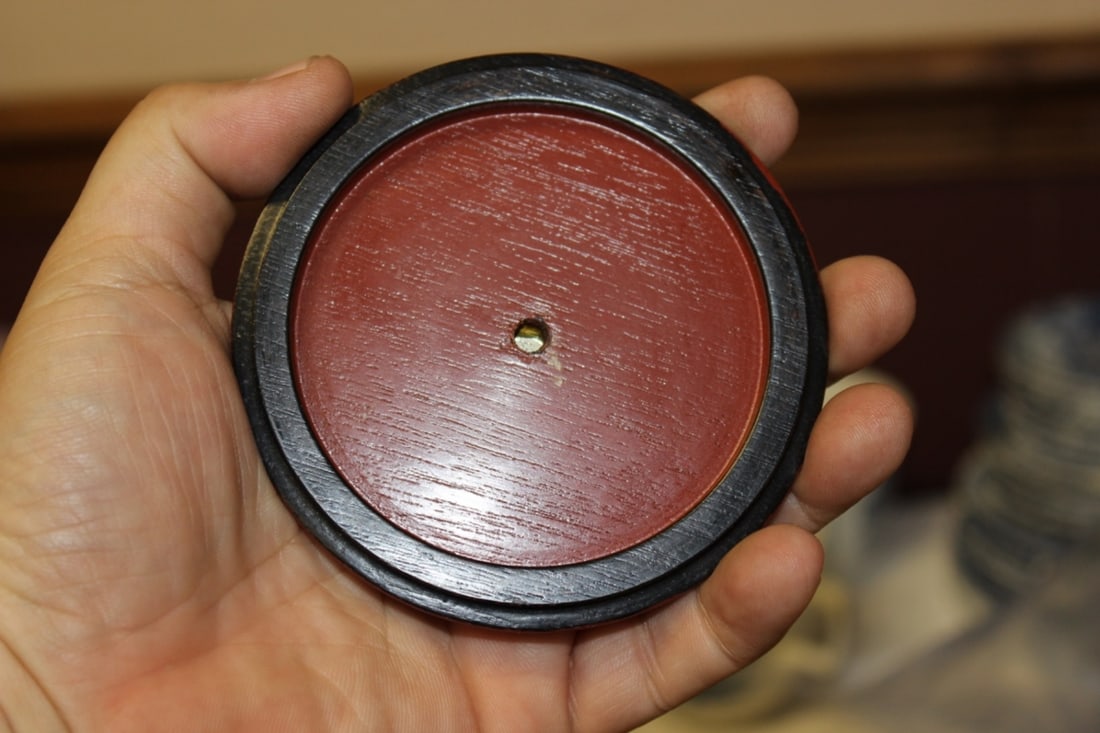 A Lacquer or Wood and Sterling Round Box - 5