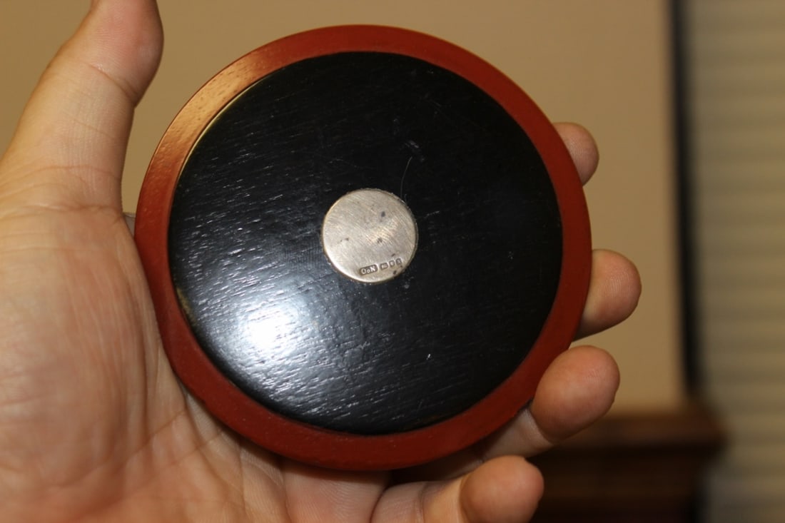 A Lacquer or Wood and Sterling Round Box - 6