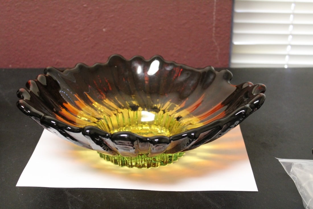 A Signed Art Glass Bowl - Made by Humpilla Company: from Finland - Artist signed as well, but cannot decipher who it is - 11 1/4" in diameter