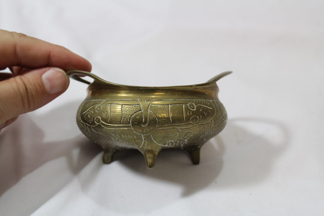 A Signed Chinese Brass or Bronze Basin - 7