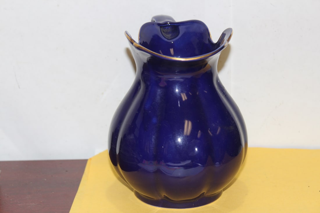 A Vintage Cobalt Blue Ceramic Pitcher - 4