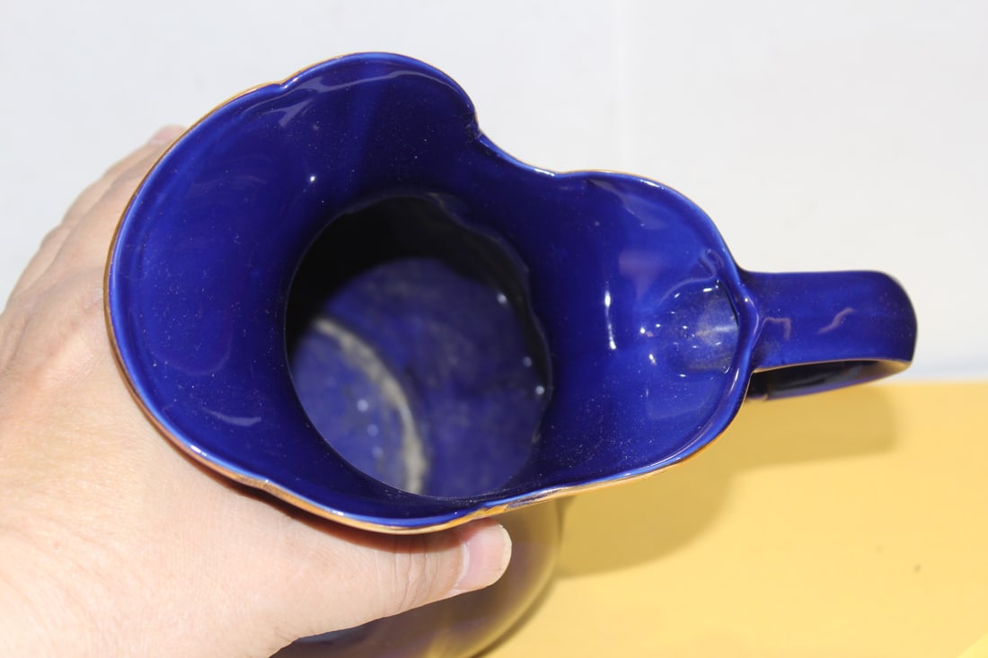 A Vintage Cobalt Blue Ceramic Pitcher - 5