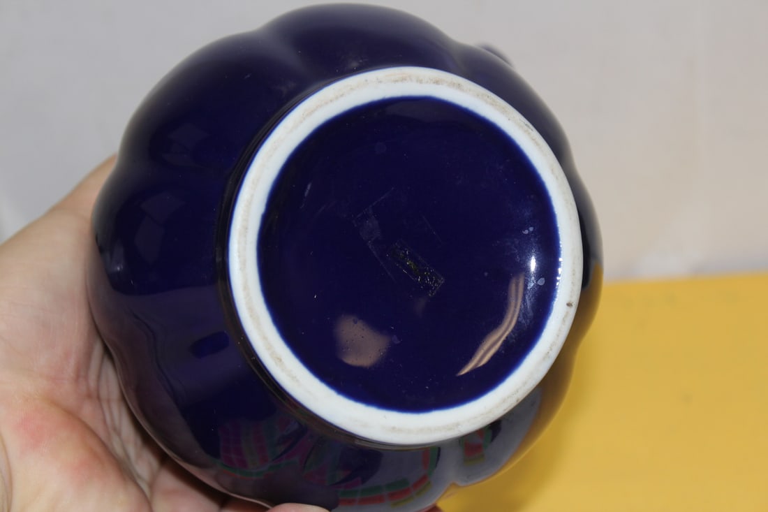A Vintage Cobalt Blue Ceramic Pitcher - 6