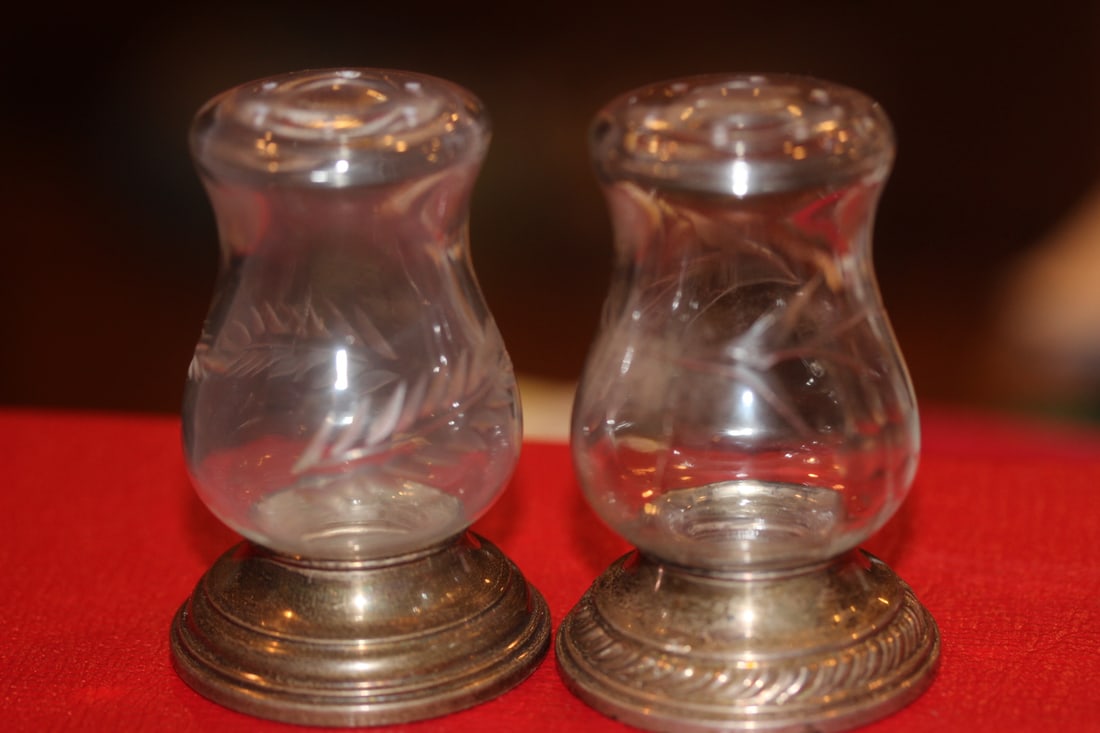 Sterling Rim Salt and Pepper Shakers: 2 1/2" tall each