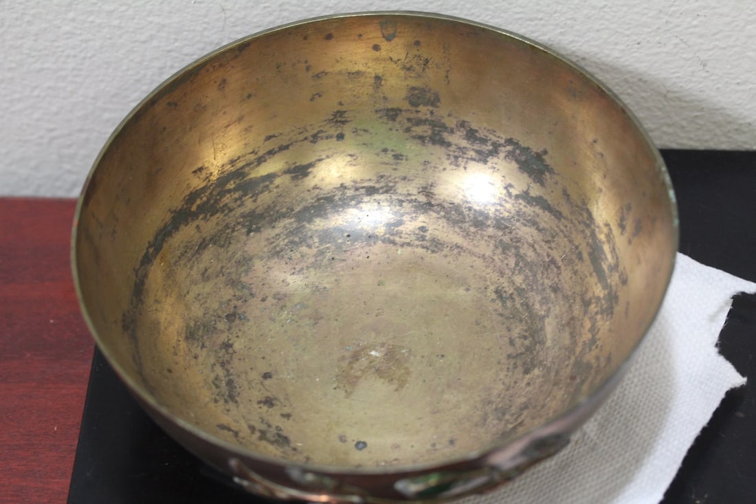 A Chinese Brass Bowl with Stones - 3