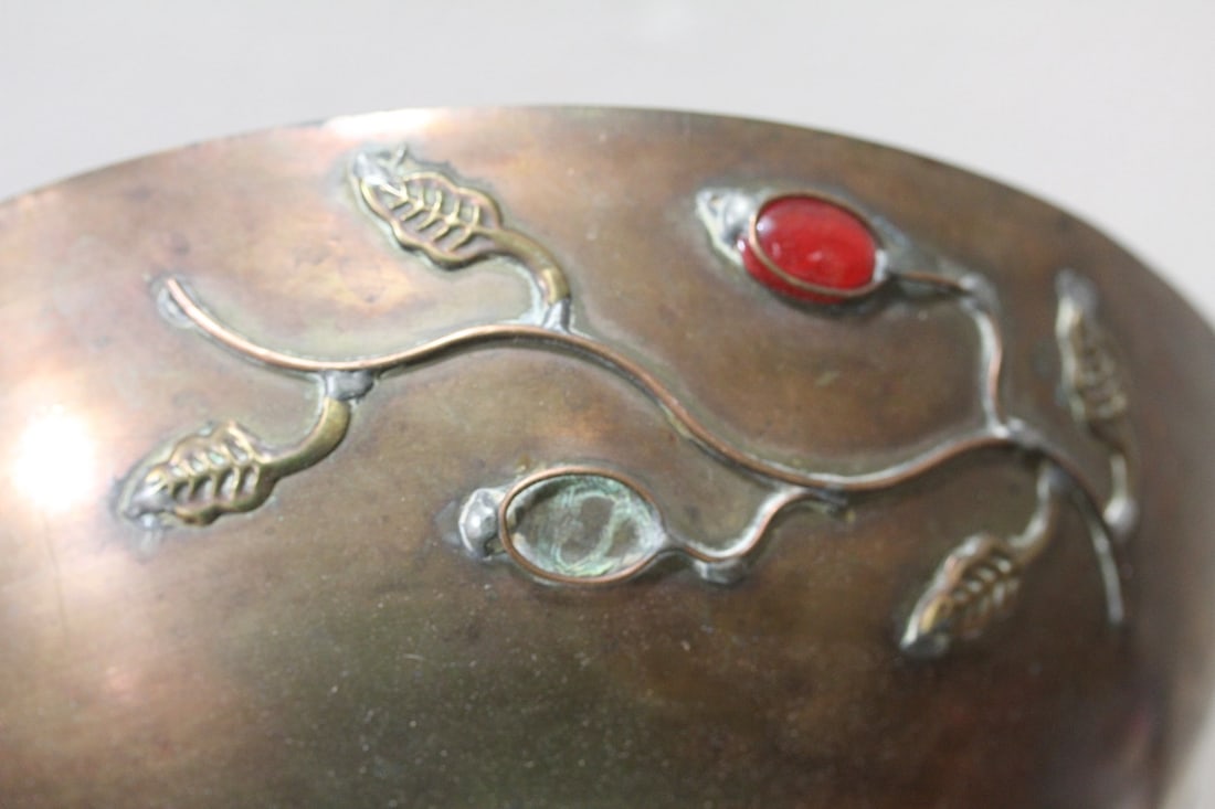 A Chinese Brass Bowl with Stones - 4