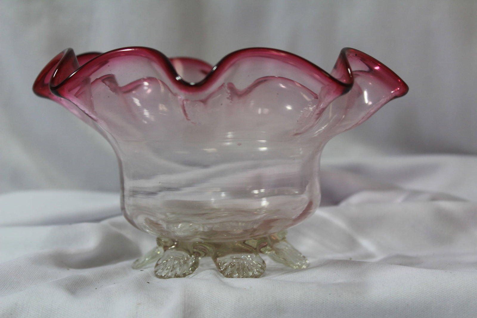 A Foliated Cranberry Red Glass Bowl: 6 3/8" in diameter
