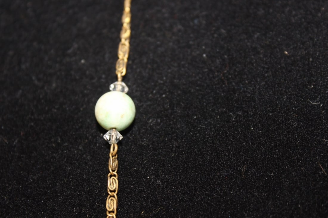 An Art Deco Gold Filled and Sterling Jade Pendant - 10