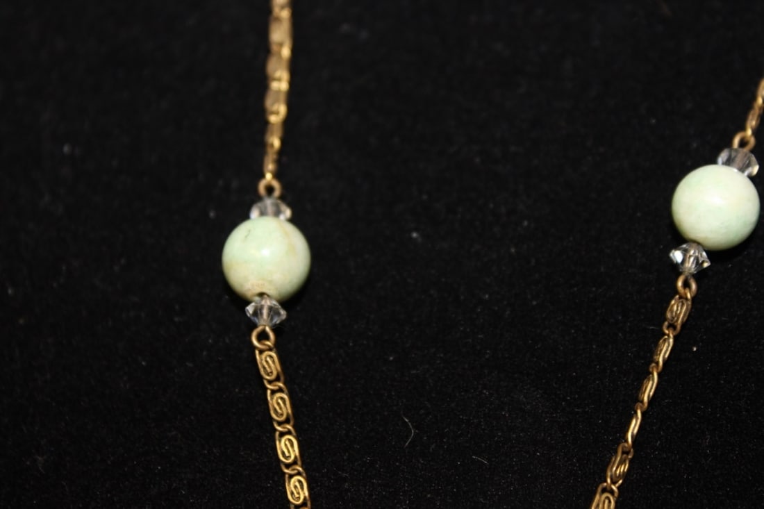An Art Deco Gold Filled and Sterling Jade Pendant - 8
