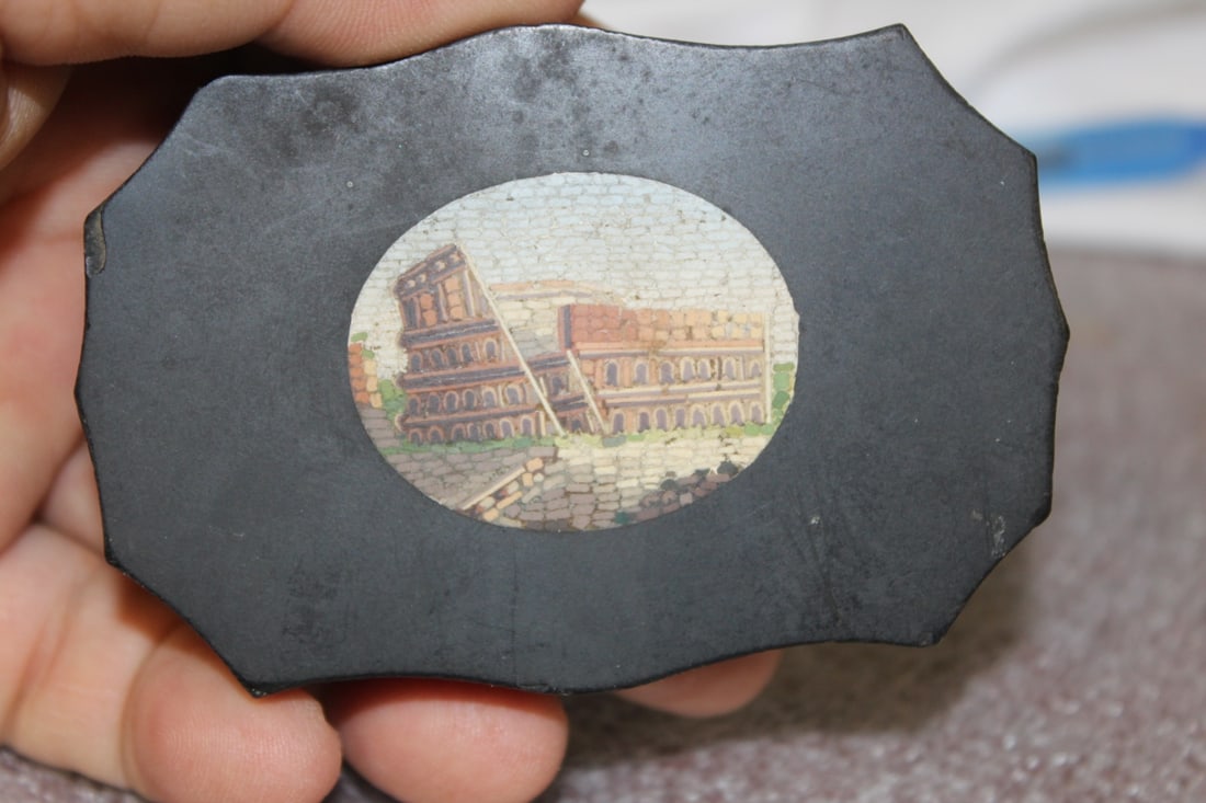 An Italian Micro Mosaic Black Slate Paperweight - 2
