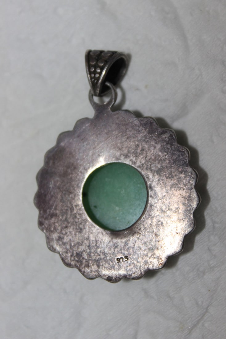 Sterling and Apple Green Jade / Jadeite Pendant - 2