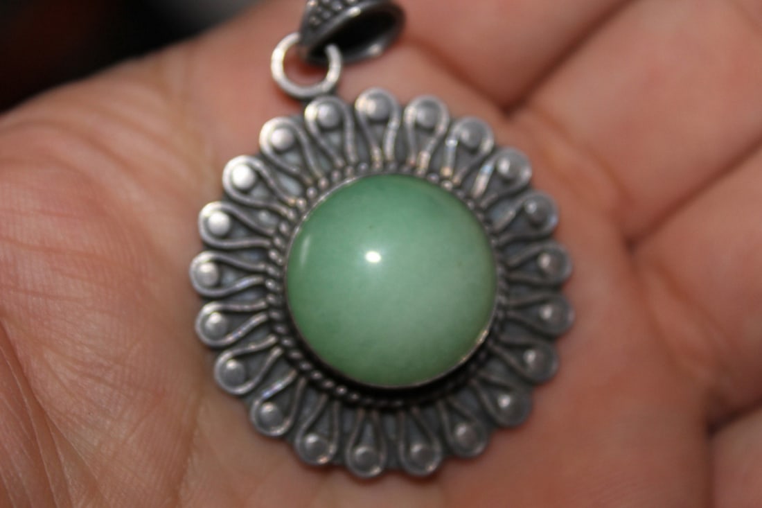 Sterling and Apple Green Jade / Jadeite Pendant - 3