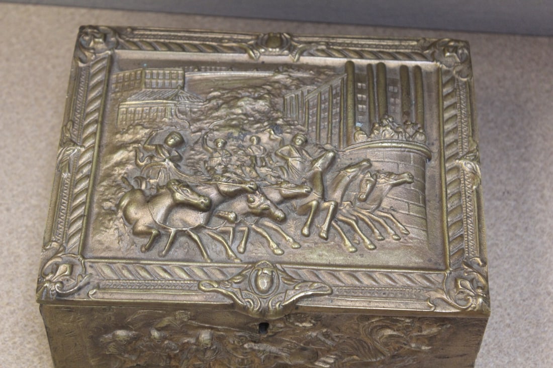 Antique Bronze or Brass Heavy Box - 9