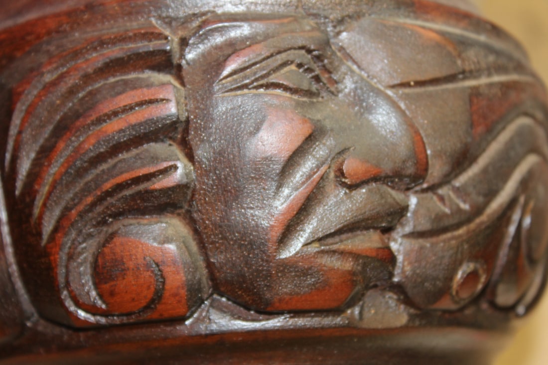 Signed Carved Wood Container - 2