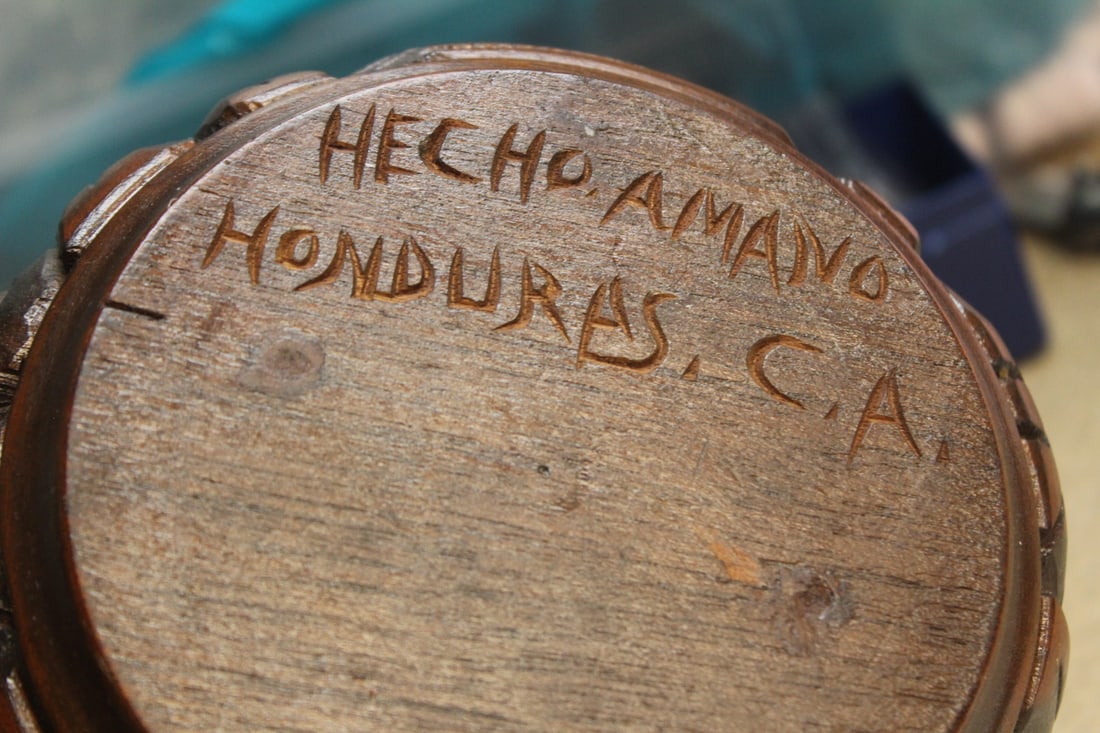 Signed Carved Wood Container - 3