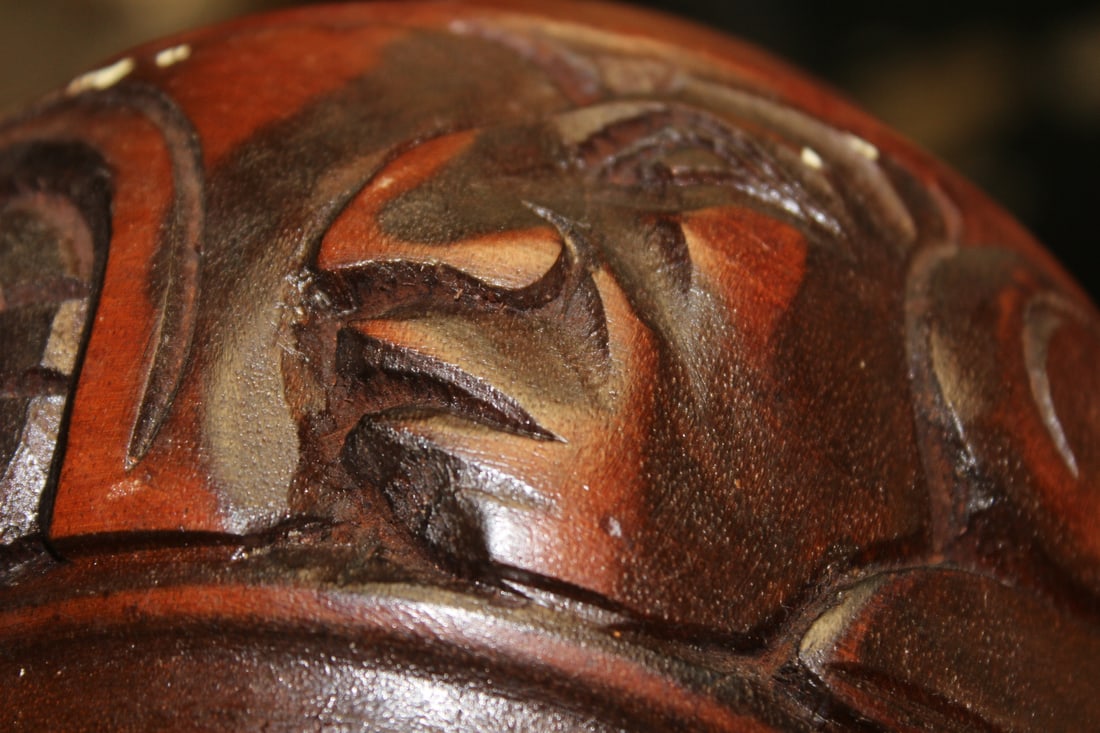 Signed Carved Wood Container - 9