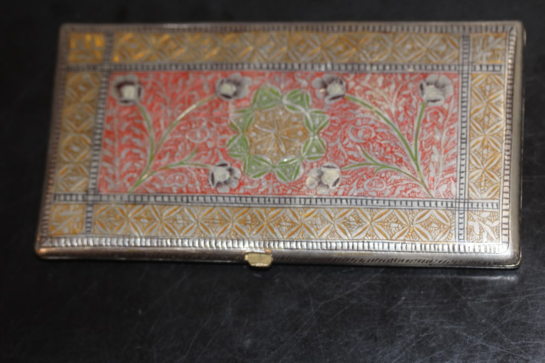 Enamel Cigarette Case: art deco period - 5 7/8" across