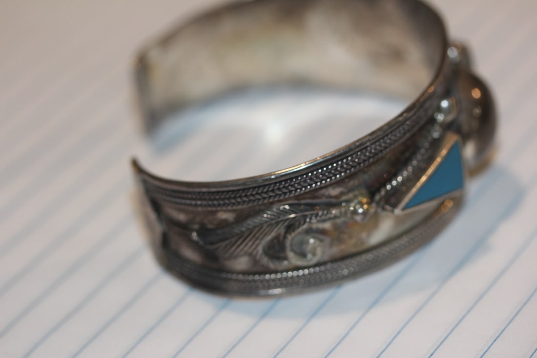 Sterling and Turquoise Bangle Bracelet - 3