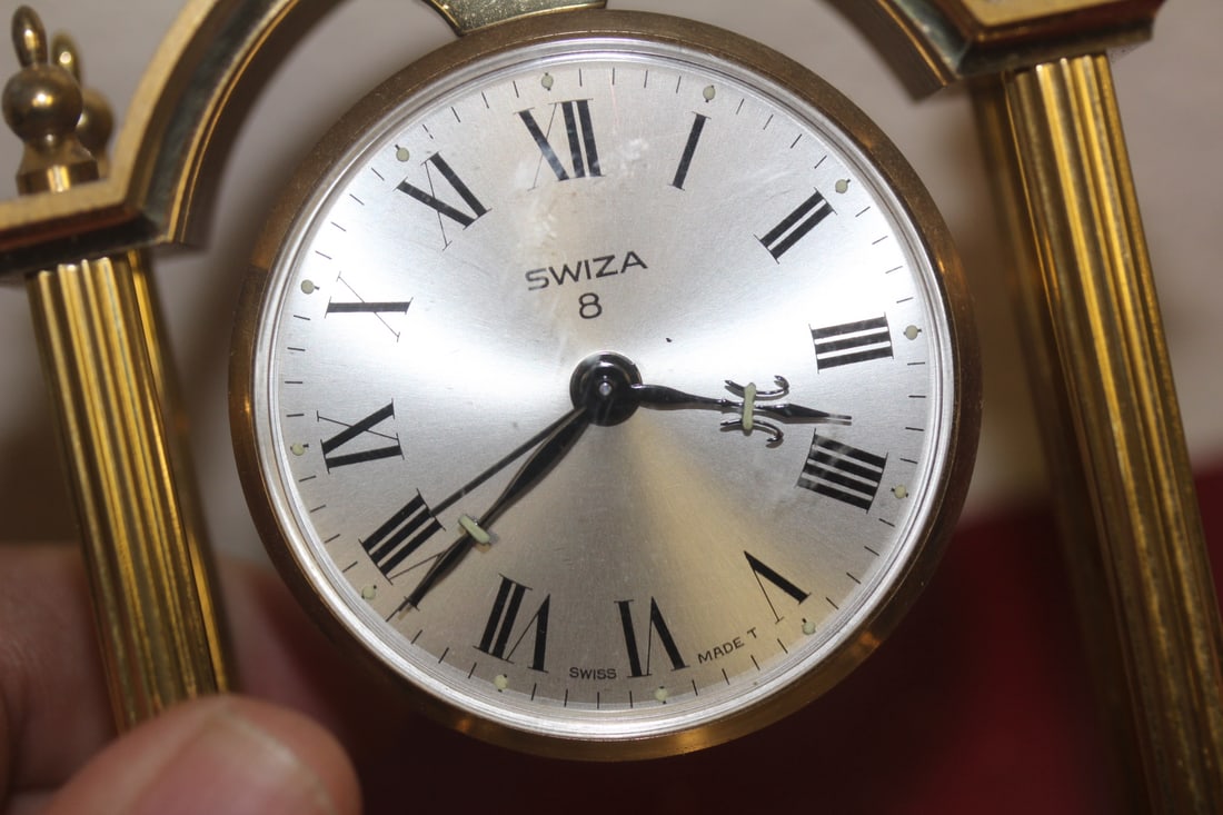 Swiza 8 Brass Coloumn Clock - 2